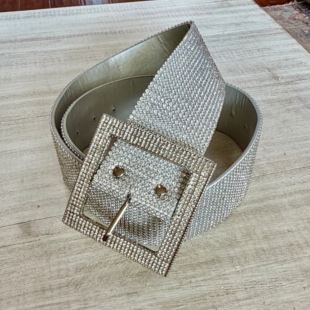 Womens Silver Rhinestone Wide Waist Belt Oversized Crystal Buckle Y2K Statement